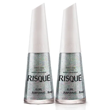 Kit 2 Esmalte Risqué Cor As Mil Purpurinas Glitter com 8ml