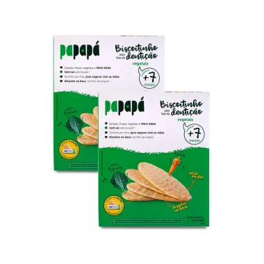 Kit 2 Biscoitinho para Fase da Denti&ccedil;&atilde;o a Base de Arroz Papap&aacute; 7+ Meses Vegetais sem Gl&uacute;ten 36g