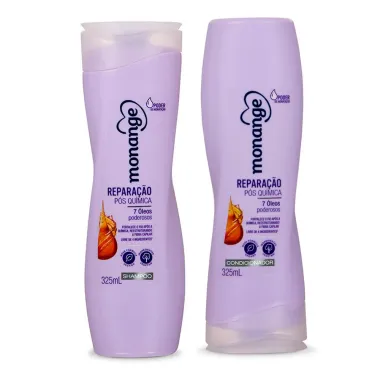 Kit Shampoo 325ml e Condicionador 325ml Monange Reparação Pós Química