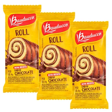 Kit 3 Bolinho Bauducco Rocambole Chocolate 34g