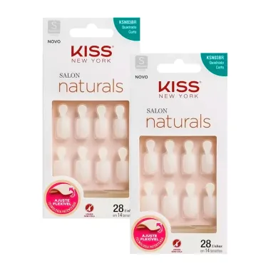 Kit 2 Unhas Postiças Kiss New York Salon Naturals Tamanho Quadrado Curto KSNO3BR com 28 Unidades