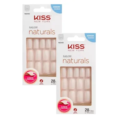 Kit 2 Unhas Postiças Kiss New York Salon Naturals Tamanho Quadrado Médio KSNO2BR com 28 Unidades