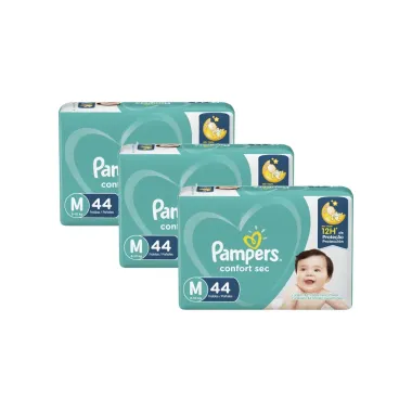 Kit 3 Fralda Pampers Confort Sec Tamanho M 44 Unidades