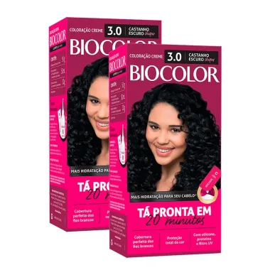 Kit 2X Tintura Creme Biocolor Castanho Escuro Chique 3.0 Mini Kit