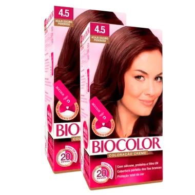 Kit 2X Tintura Creme Biocolor Acaju Escuro Poderoso 4.5 Mini Kit