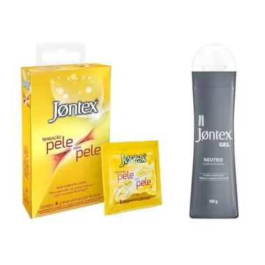 Kit Preservativo Jontex Sensa&ccedil;&atilde;o Pele com Pele 4 Unidades e Gel Lubrificante &Iacute;ntimo Jontex Neutro 100g