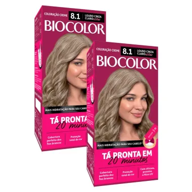Kit 2X Tintura Creme Biocolor Louro Acinzentado Estiloso 8.1 Mini Kit