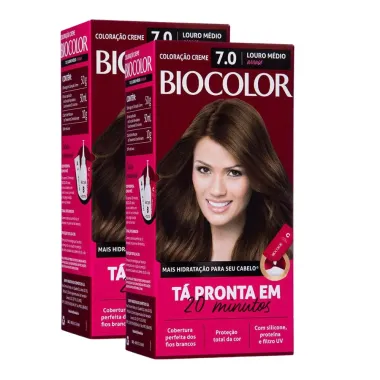 Kit 2X Tintura Creme Biocolor Louro Arraso 7.0 Mini Kit