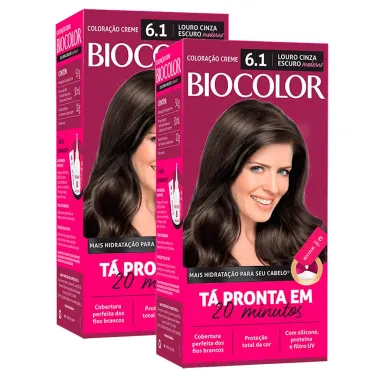Kit 2X Tintura Creme Biocolor Louro Cinza Moderno 6.1 Mini Kit