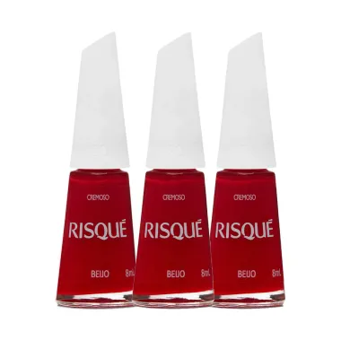 Kit 3 Esmalte Risqué Vermelho Cremoso Beijo 8ml