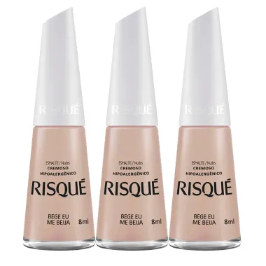 Kit 3 Esmalte Risqué Cor Bege eu Me Beija com 8ml