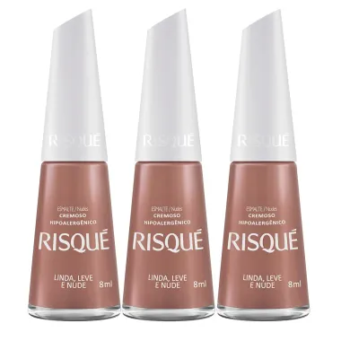 Kit 3 Esmalte Risqué Cor Linda, Leve e Nude com 8ml