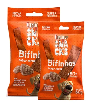 Kit 2 Quatree Snacks Bifinho Sabor Carne 60g