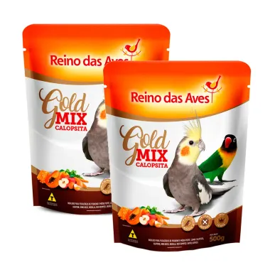 Kit 2 Ração para Pássaro Reino das Aves Calopsita Gold Mix 500g