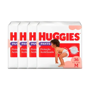 Kit 4 Fralda Huggies Supreme Care Pants Roupinha Prote&ccedil;&atilde;o Acolchoada Tamanho M Pacote Mega 36 Unidades Descart&aacute;veis