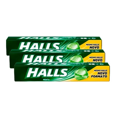 Bala Halls Menta 28g | Kit com três  unidades