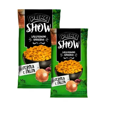 Kit 2 Salgadinho Aperitivo Plinc Show Sabor Cebola e Salsa 50g