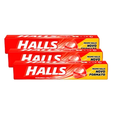 Bala Halls Morango 28g | Kit com três unidades
