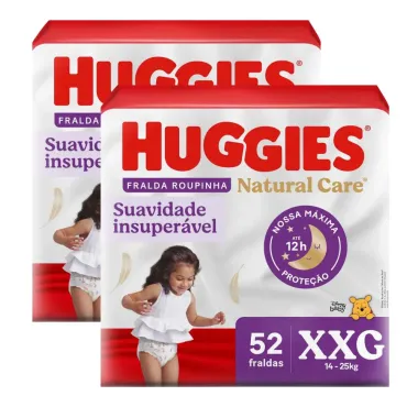 Kit 2 Fralda Roupinha Huggies Natural Care Tamanho XXG Pacote Hiper 52 Unidades Descart&aacute;veis