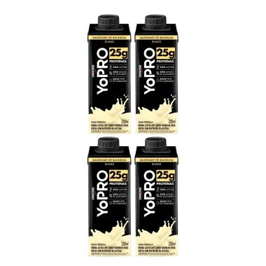 Kit 4 Bebida Láctea UHT YoPro Shake Sabor Baunilha 25g de Proteína 250ml