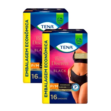 Kit Roupa Íntima Descartável Tena Pants Discreet Black Tamanho P/M com 16 Unidades