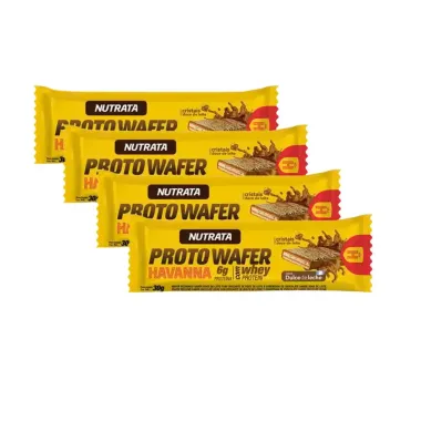 Kit 4 Proto Wafer Nutrata com Whey Protein e 6g de Proteína Sabor Dulce De Leche Havanna 30g