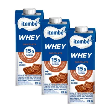Kit 3 Bebida Láctea UHT Itambé Whey com 15g de Proteína Sabor Chocolate 250ml