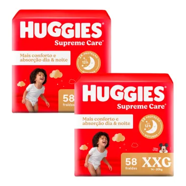 Kit 2 Fralda Huggies Supreme Care Tamanho XXG 58 Fraldas Descartáveis cada
