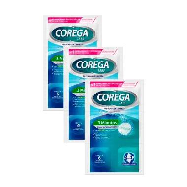 Kit 3 Corega Tabs Limpador de Dentadura 3 Minutos com 6