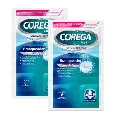 Kit 2 Corega Tabs Limpador de Dentadura Branqueador com 6 Pastilhas Efervescentes