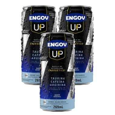 Kit 3 Energ&eacute;tico Engov UP Taurina Cafe&iacute;na e Arginina Sabor Original Zero A&ccedil;&uacute;cares 269ml