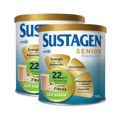 Kit 2 Complemento Alimentar Sustagen Senior Adultos 50+ Sem Sabor 740g