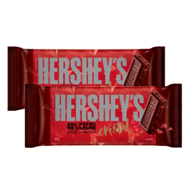 Kit 2 Chocolate Hershey's Meio Amargo 40% Cacau Cristal 77g