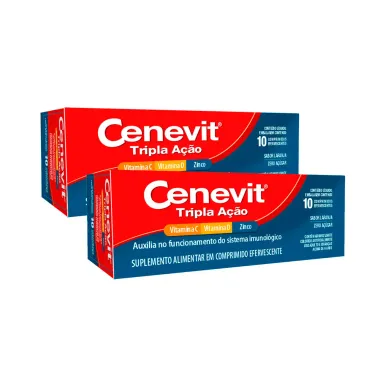 Kit 2 Cenevit Tripla A&ccedil;&atilde;o Sabor Laranja 10 Comprimidos Efervescentes