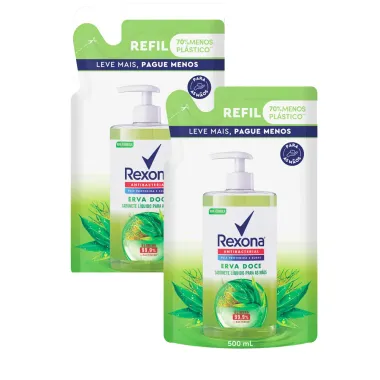 Kit 2 Sabonete Líquido para Mãos Rexona Erva Doce Refil com 500ml