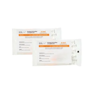 Kit 2 Seringa de Insulina com Agulha Fixa 50UI Sol-M 0.5ml 31G 6 x 0,25mm com 10 Unidades