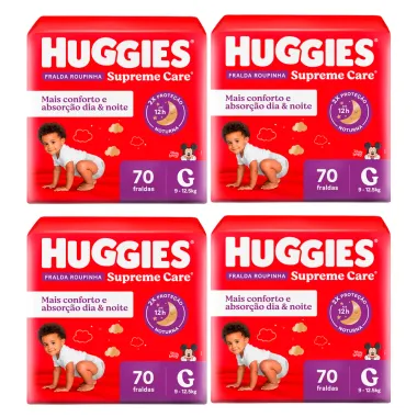 Kit 4 Fralda Roupinha Huggies Supreme Care Tamanho G 70 Unidades Descartáveis Cada