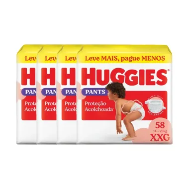 Kit 4 Fralda Huggies Supreme Care Pants Roupinha Prote&ccedil;&atilde;o Acolchoada Tamanho XXG 58 Unidades Descart&aacute;veis