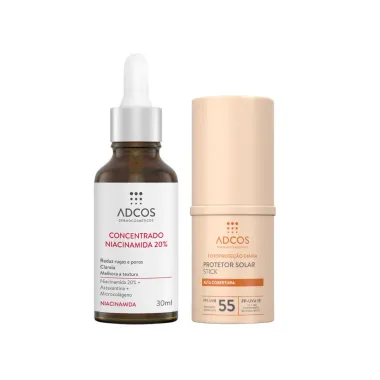 Concentrado Niacinamida 20% Adcos S&eacute;rum Facial 30ml e Protetor Solar Adcos Base Stick Nude FPS55 17g