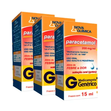 Kit 3 Paracetamol 200mg/ml Nova Química Genérico Gotas com 15ml