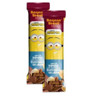 Barra de Fruta Banana Brasil Kids Minions Sabor Banana e Chocolate ao Leite Zero 22g