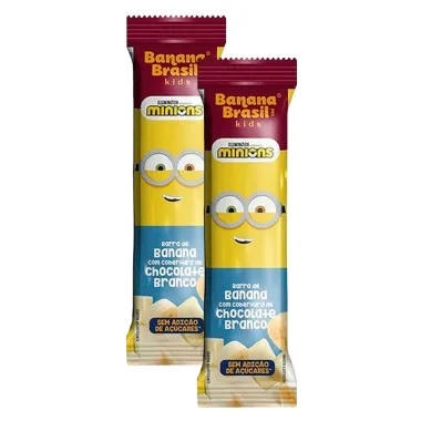 Barra de Fruta Banana Brasil Kids Minions Sabor Banana e Chocolate Branco Zero 22g