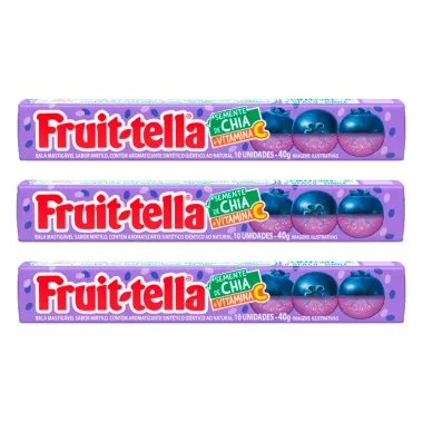 Kit 3 Bala Fruit-Tella Semente de Chia + Vitamina C Sabor Mirtilo 40g