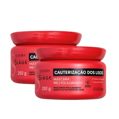 Kit 2 M&aacute;scara Capilar Si&agrave;ge Cauteriza&ccedil;&atilde;o dos Lisos 250g