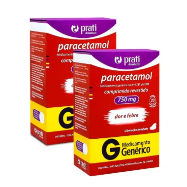 Kit 2 Paracetamol 750mg Prati Genérico com 20 Comprimidos Revestidos