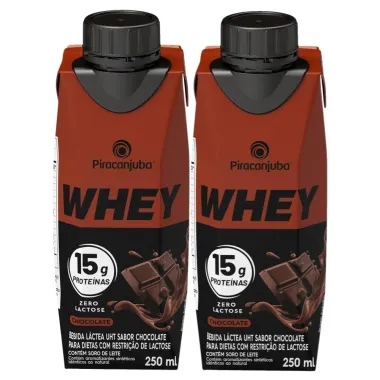 Kit 2 Bebida L&aacute;ctea Piracanjuba Whey Zero Lactose com 15g de Prote&iacute;na Chocolate 250ml