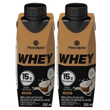 Kit 2 Bebida L&aacute;ctea Piracanjuba Whey Zero Lactose com 15g de Prote&iacute;na Coco 250ml