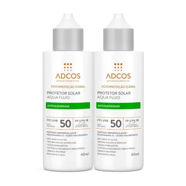 Kit 2 Protetor Solar Adcos Aqua Fluid FPS 50 Antioleosidade 40ml