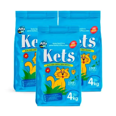 Kit 3 Areia Sanitária Kets para Gatos e Macotes 4Kg