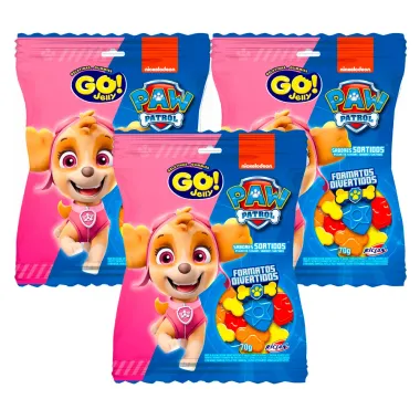 Kit 3 Balas de Gelatina Go! Jelly Patrulha Canina Sortidas 70g